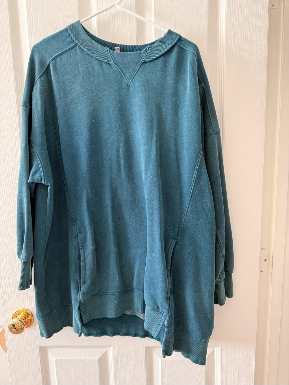 Free People Movement Teal Crewneck Sweatshirt with minor peeling